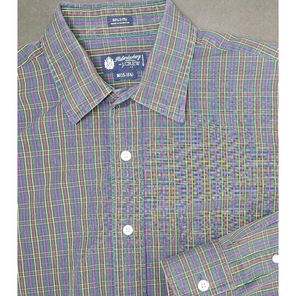 Vintage J.Crew Haberdashery Shirtings 80s Plaid Button Shirt Mens Med Green Red
